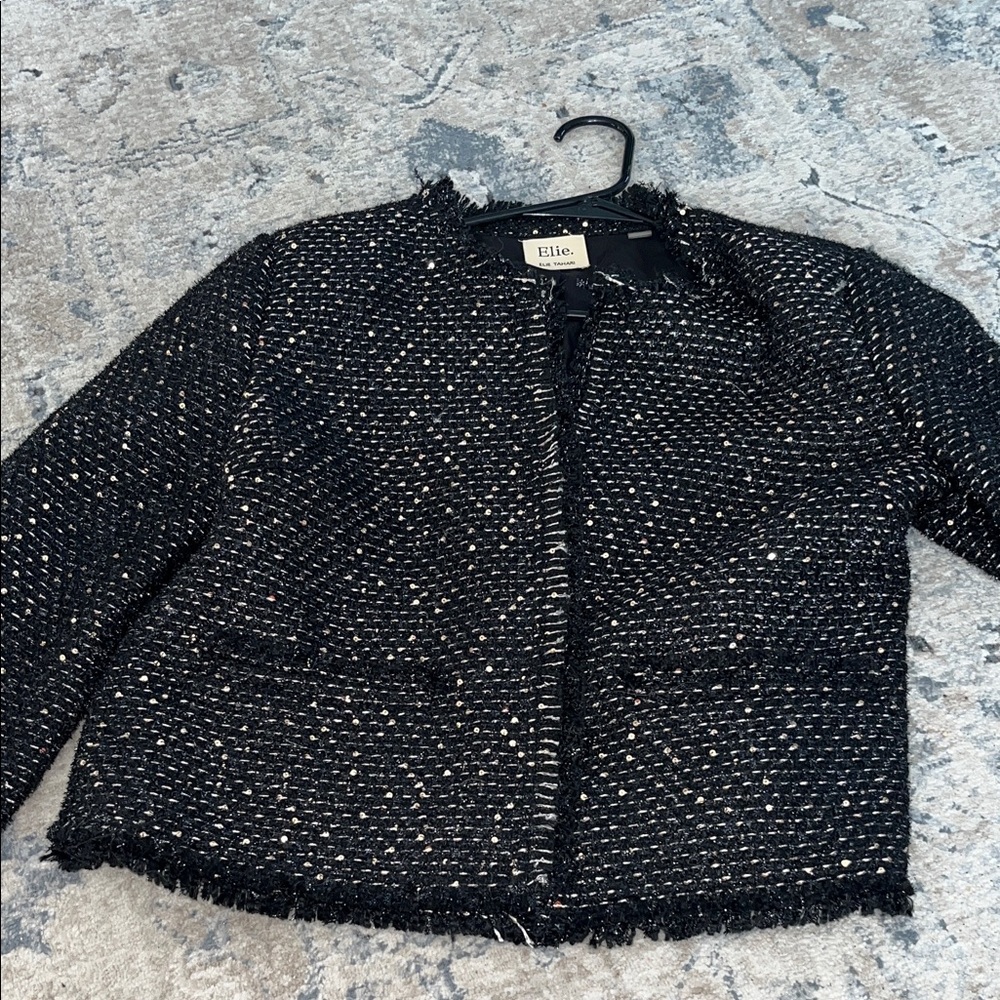 Elie Tahari Black and Cream Textured Blazer - Picture 3 of 9